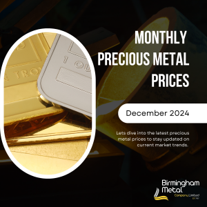 December Precious Metal Prices December 2024 Precious Metal Prices including gold, platinum and palladium.